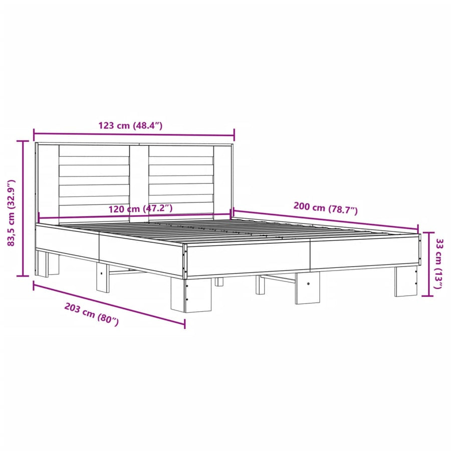 Bedframe bewerkt hout metaal grijs sonoma eiken 120x200 cm