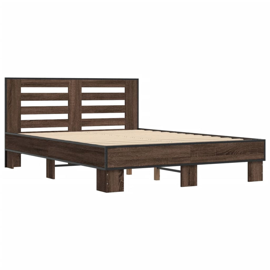 Bedframe bewerkt hout metaal bruin eikenkleur 120x200 cm