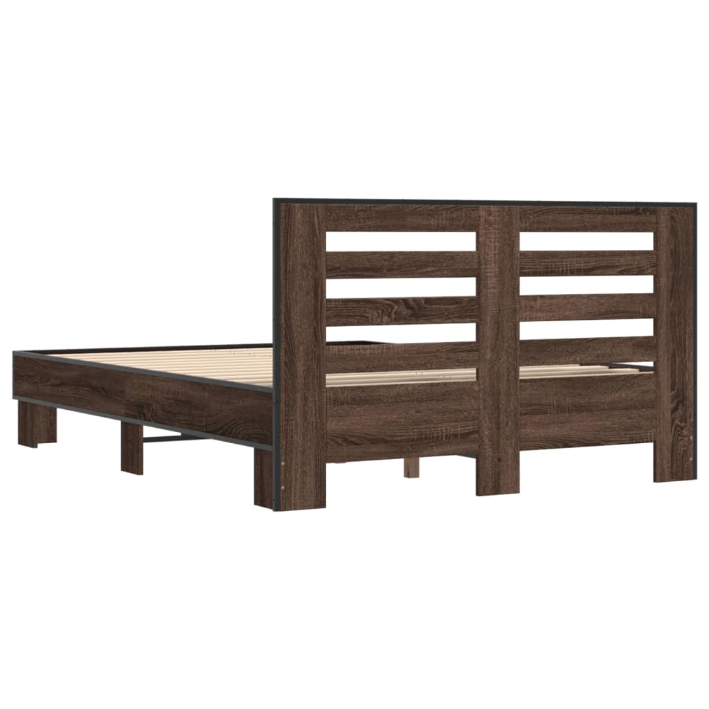 Bedframe bewerkt hout metaal bruin eikenkleur 120x200 cm