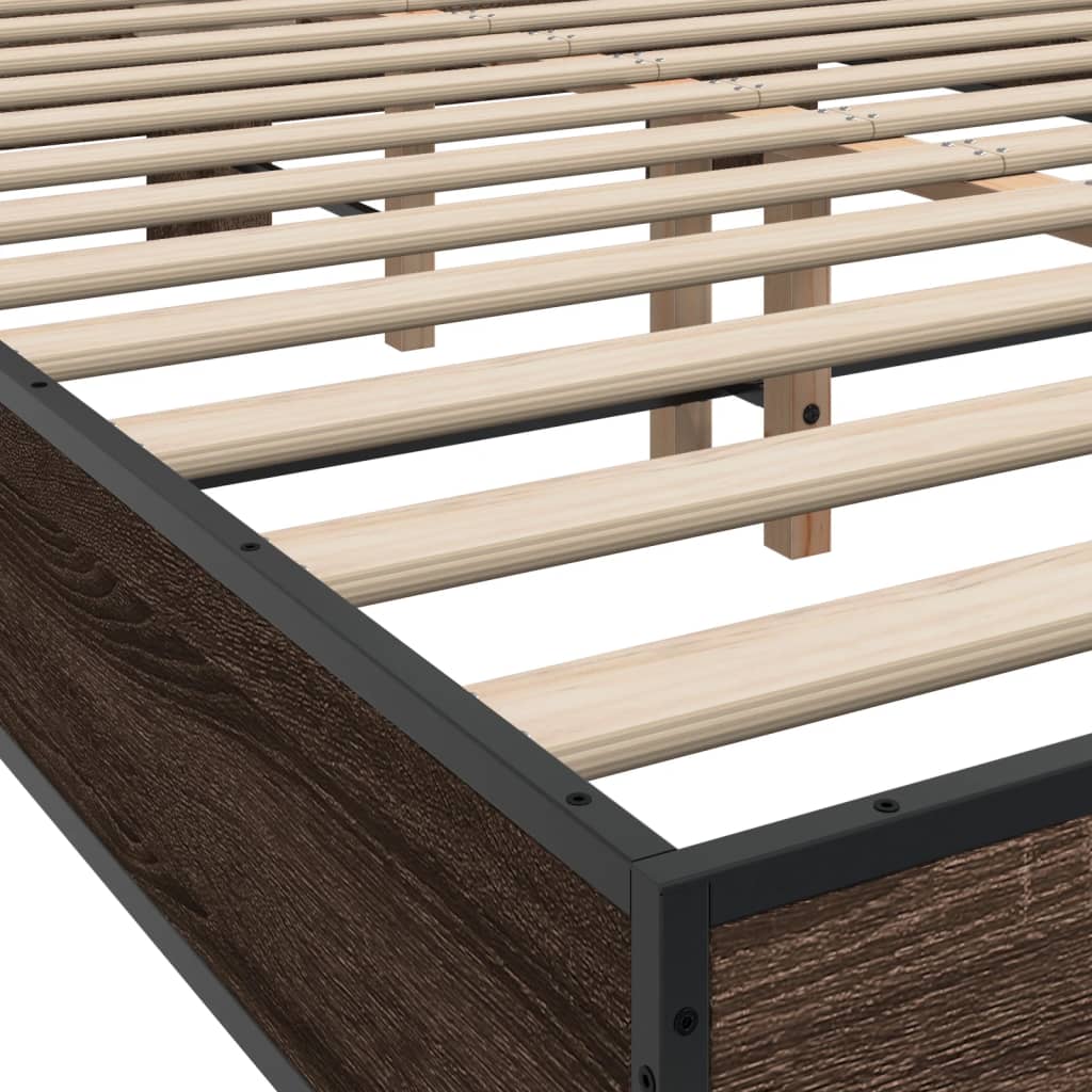 Bedframe bewerkt hout metaal bruin eikenkleur 120x200 cm