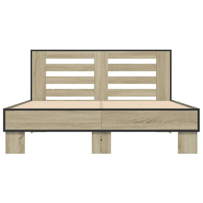 Bedframe bewerkt hout metaal sonoma eikenkleurig 90x190 cm