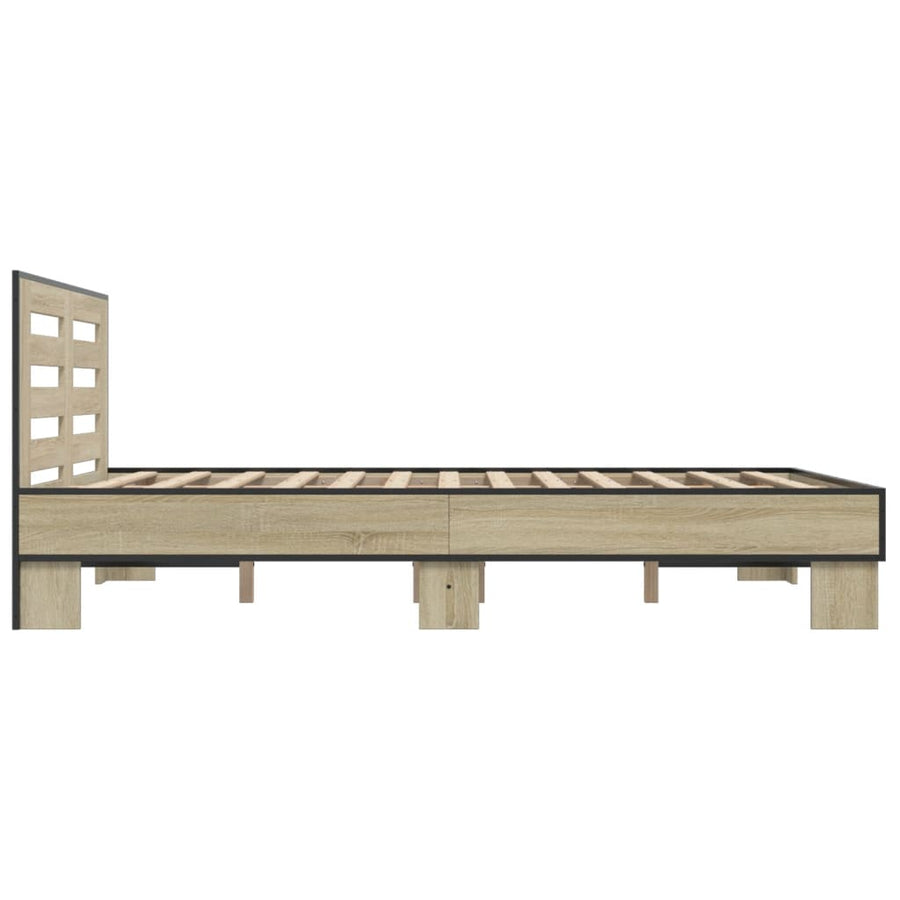 Bedframe bewerkt hout metaal sonoma eikenkleurig 90x190 cm