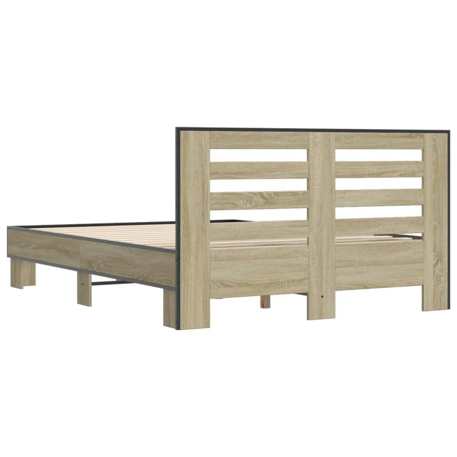 Bedframe bewerkt hout metaal sonoma eikenkleurig 90x190 cm
