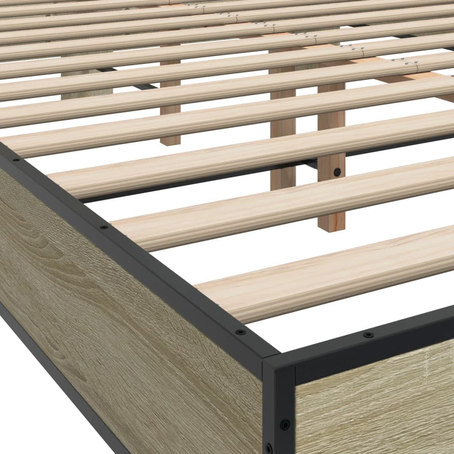 Bedframe bewerkt hout metaal sonoma eikenkleurig 90x190 cm