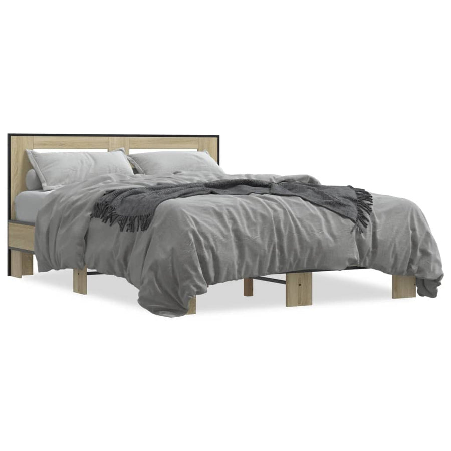 Bedframe bewerkt hout metaal sonoma eikenkleurig 90x190 cm