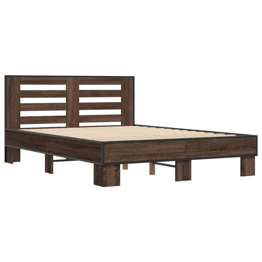 Bedframe bewerkt hout metaal bruin eikenkleur 140x190 cm