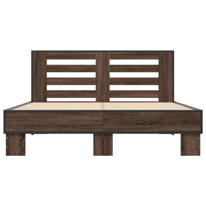 Bedframe bewerkt hout metaal bruin eikenkleur 140x190 cm
