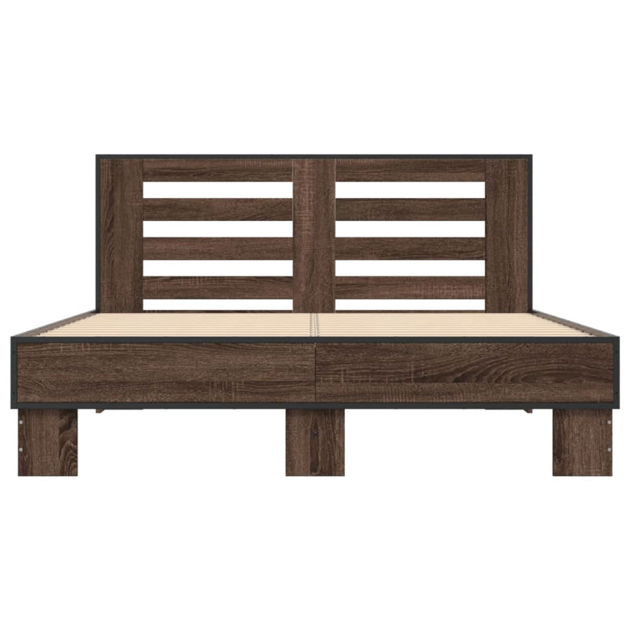 Bedframe bewerkt hout metaal bruin eikenkleur 140x190 cm