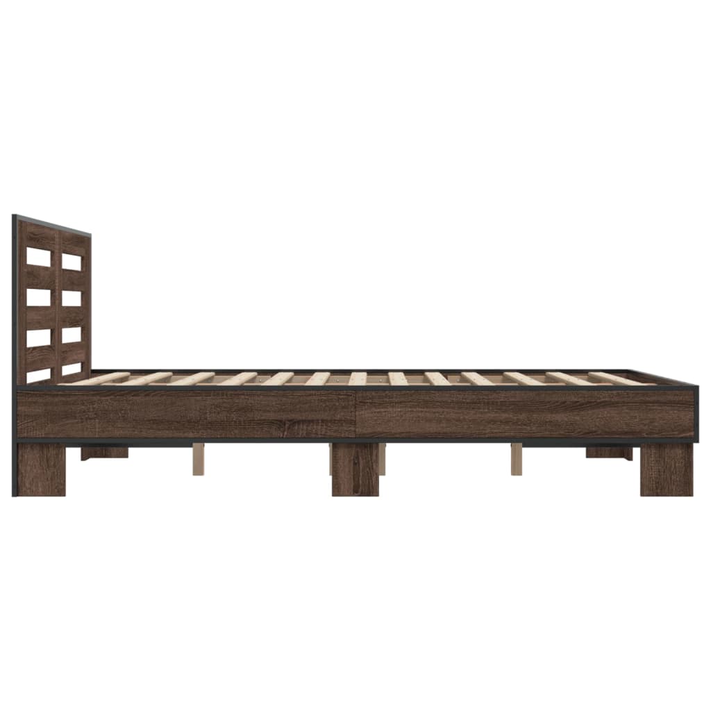 Bedframe bewerkt hout metaal bruin eikenkleur 140x190 cm