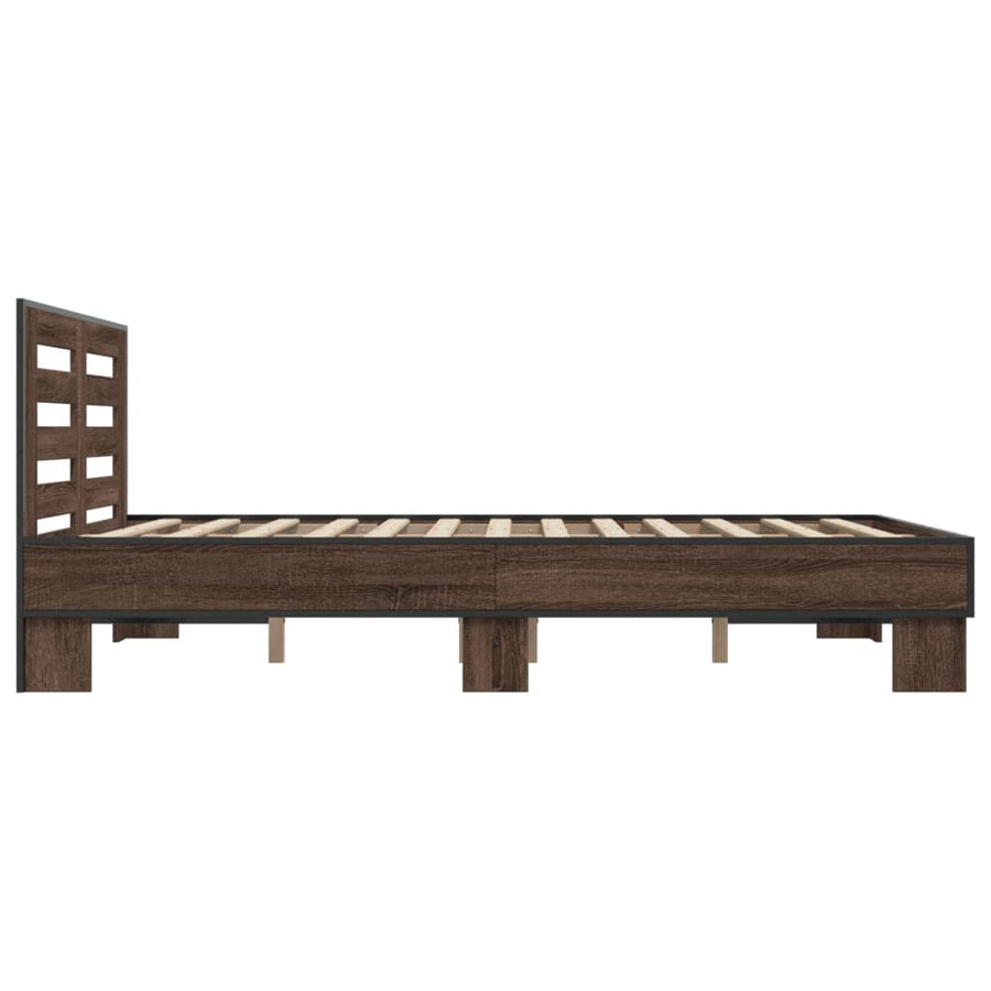 Bedframe bewerkt hout metaal bruin eikenkleur 140x190 cm