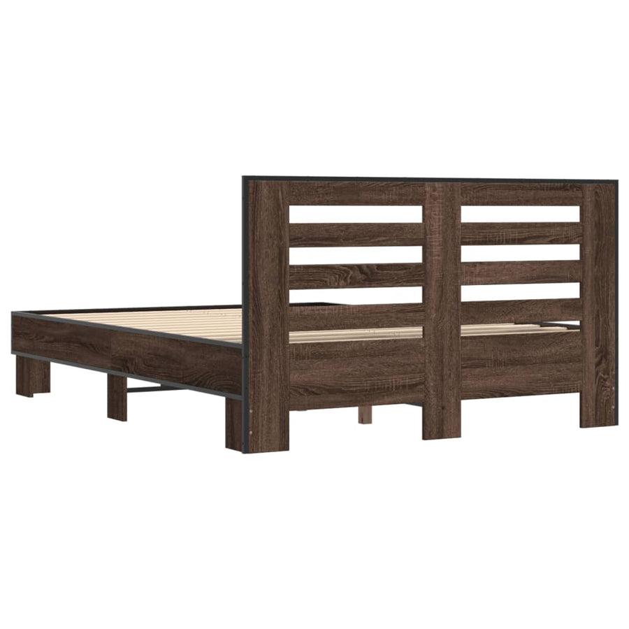 Bedframe bewerkt hout metaal bruin eikenkleur 140x190 cm