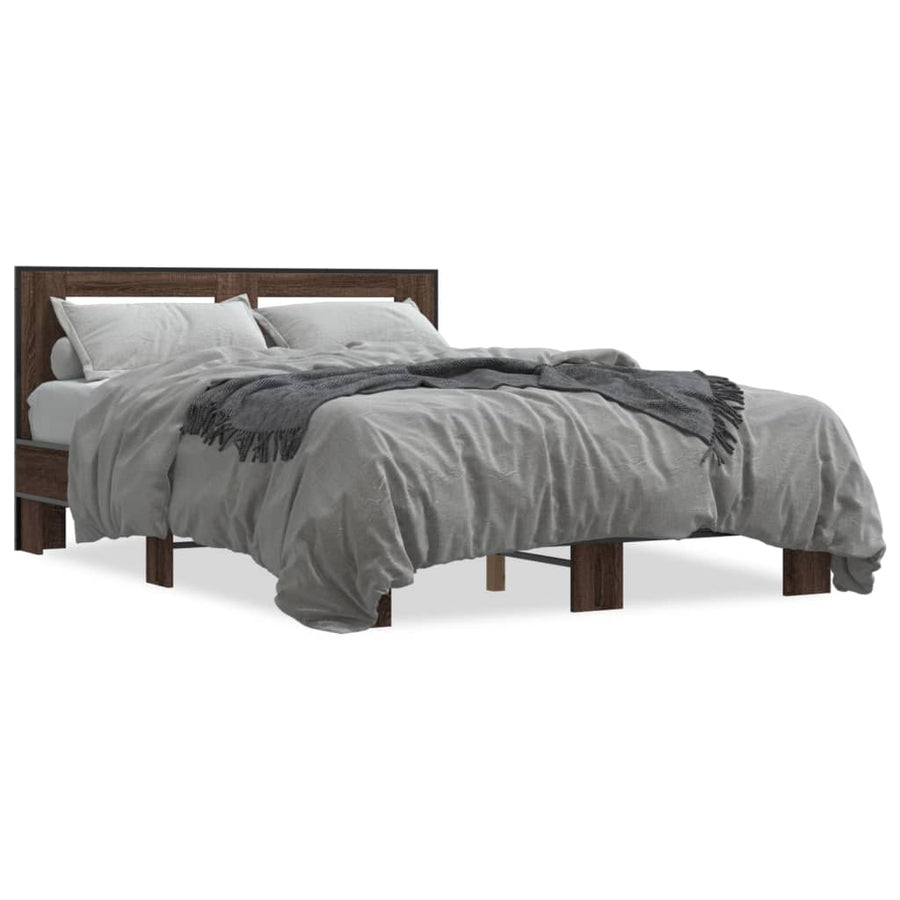 Bedframe bewerkt hout metaal bruin eikenkleur 140x190 cm