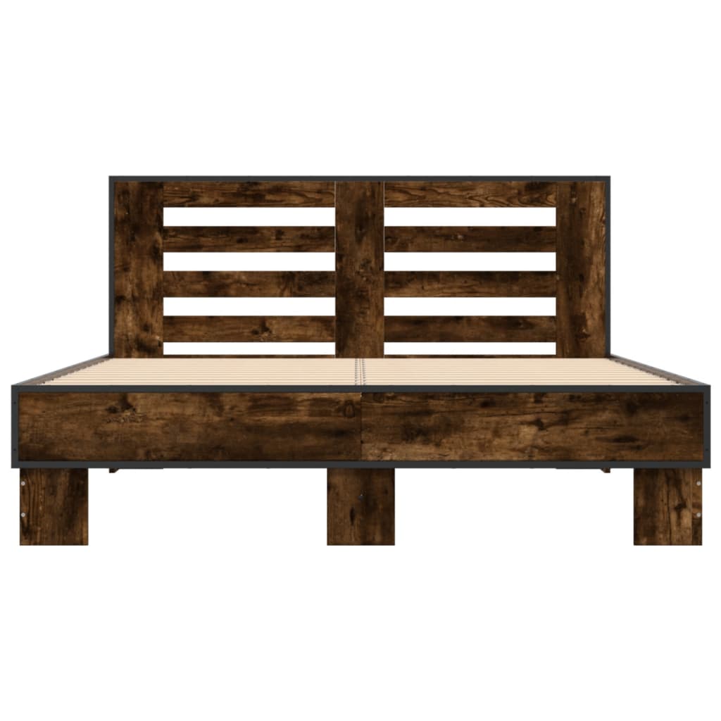 Bedframe bewerkt hout metaal gerookt eikenkleurig 135x190 cm