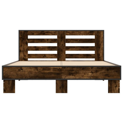 Bedframe bewerkt hout metaal gerookt eikenkleurig 135x190 cm