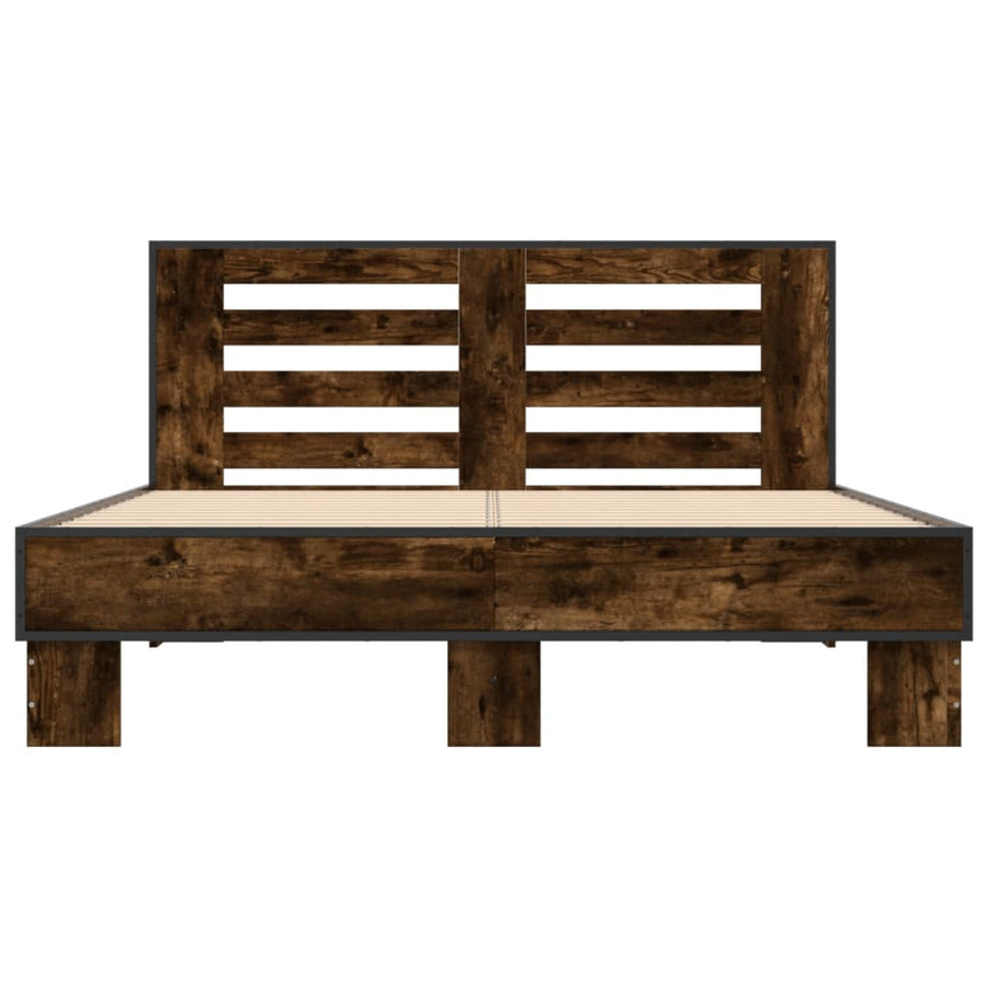Bedframe bewerkt hout metaal gerookt eikenkleurig 135x190 cm
