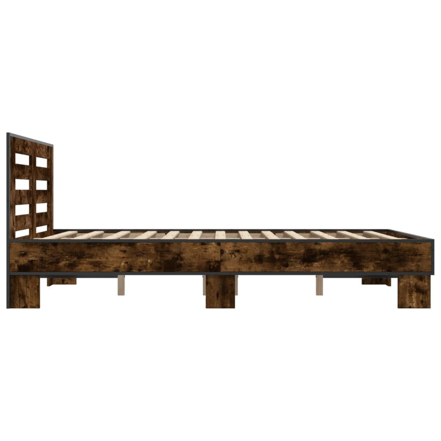 Bedframe bewerkt hout metaal gerookt eikenkleurig 135x190 cm