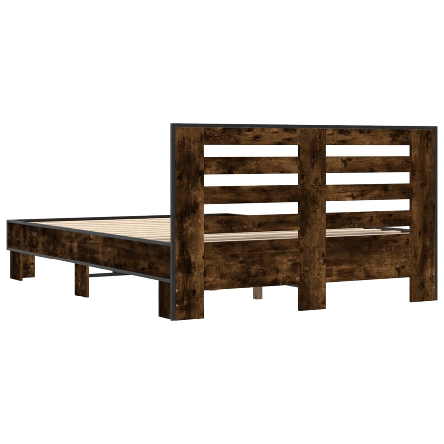 Bedframe bewerkt hout metaal gerookt eikenkleurig 135x190 cm