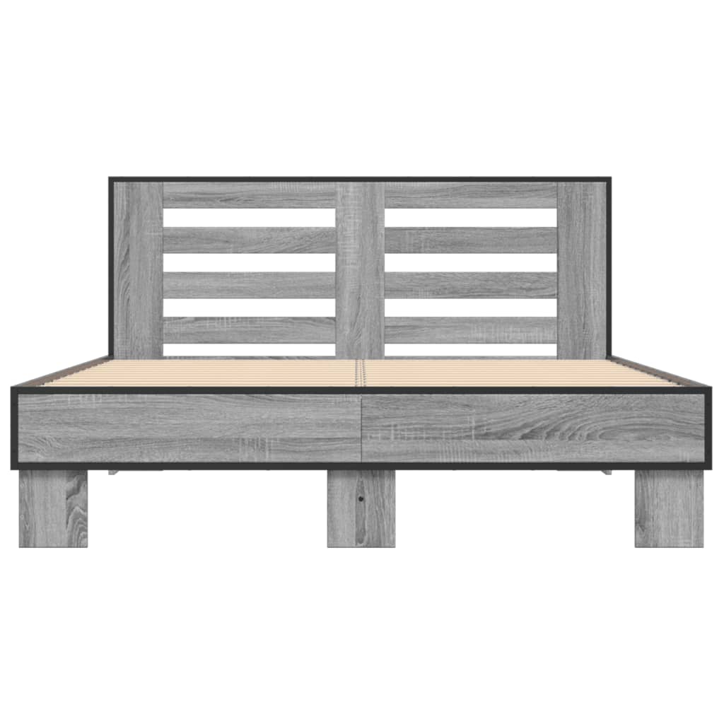 Bedframe bewerkt hout metaal grijs sonoma eiken 135x190 cm