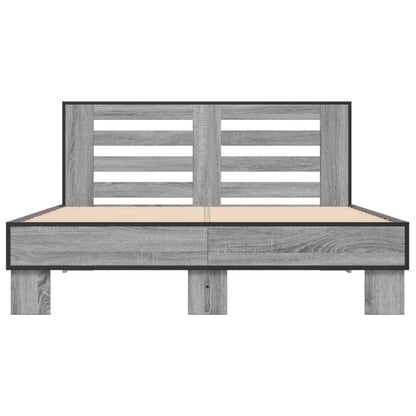 Bedframe bewerkt hout metaal grijs sonoma eiken 135x190 cm