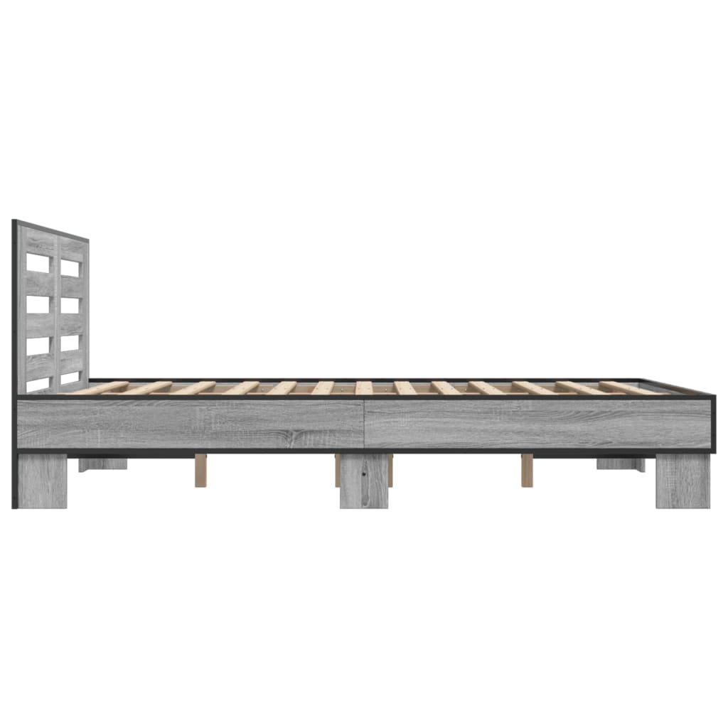 Bedframe bewerkt hout metaal grijs sonoma eiken 135x190 cm