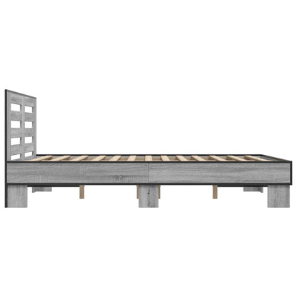 Bedframe bewerkt hout metaal grijs sonoma eiken 135x190 cm
