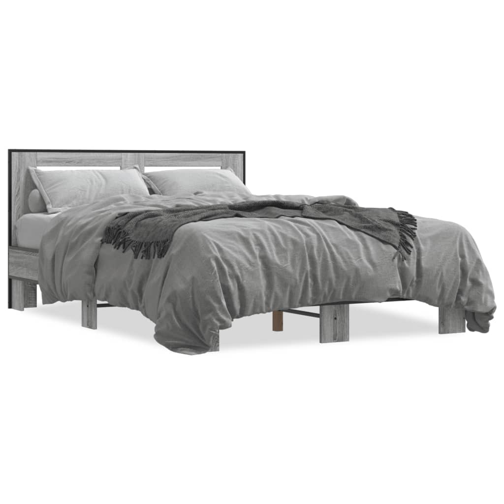 Bedframe bewerkt hout metaal grijs sonoma eiken 135x190 cm
