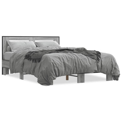Bedframe bewerkt hout metaal grijs sonoma eiken 135x190 cm