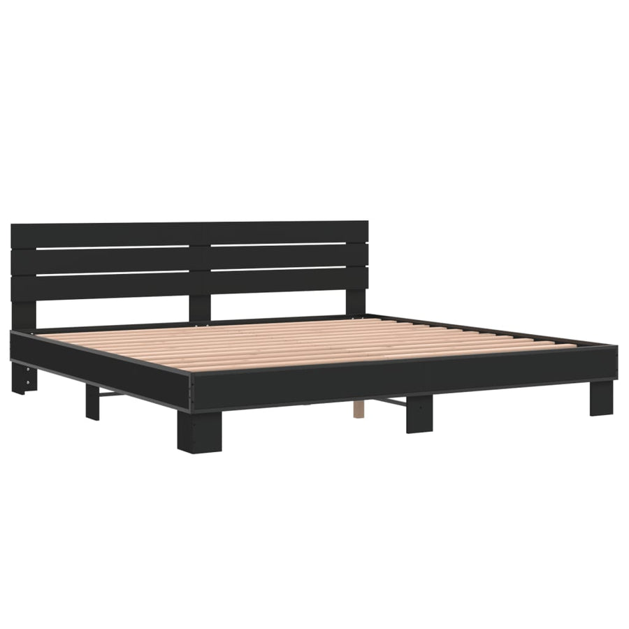 Bedframe bewerkt hout metaal zwart 200x200 cm
