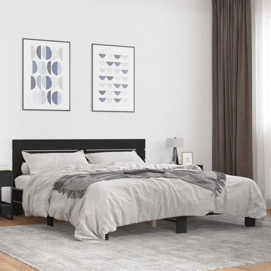 Bedframe bewerkt hout metaal zwart 200x200 cm