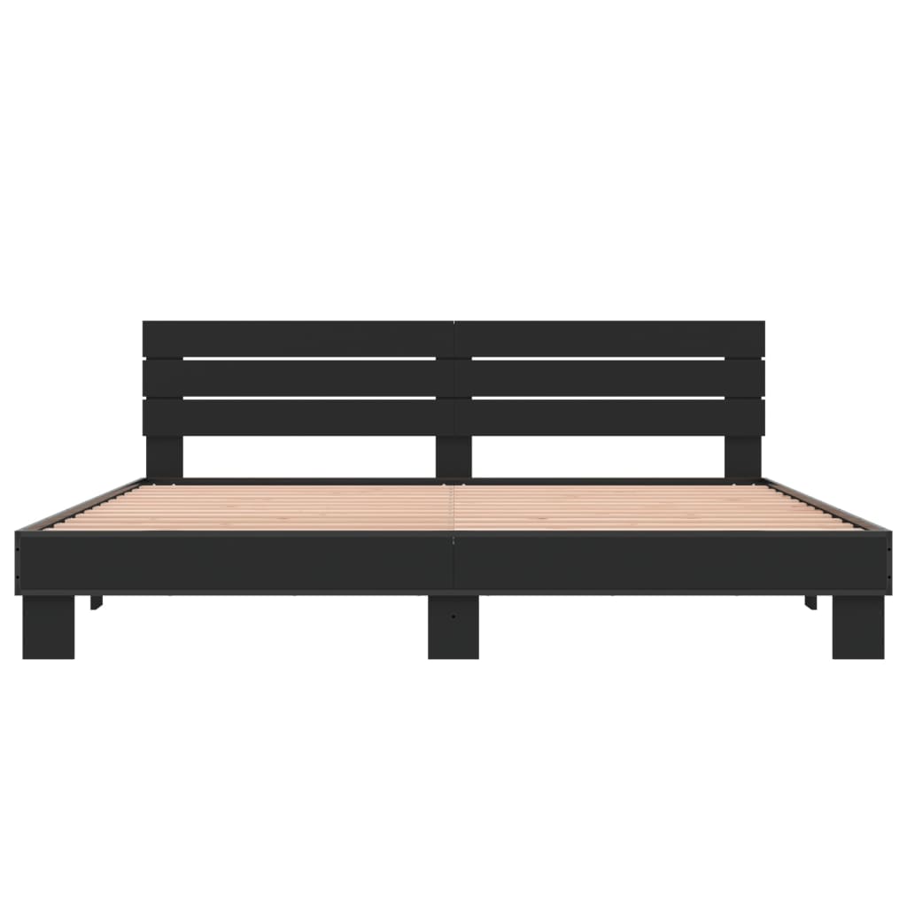 Bedframe bewerkt hout metaal zwart 200x200 cm