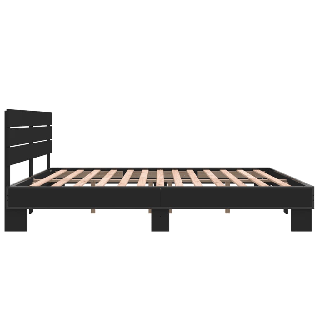 Bedframe bewerkt hout metaal zwart 200x200 cm