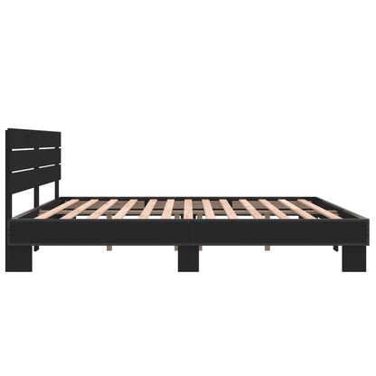 Bedframe bewerkt hout metaal zwart 200x200 cm