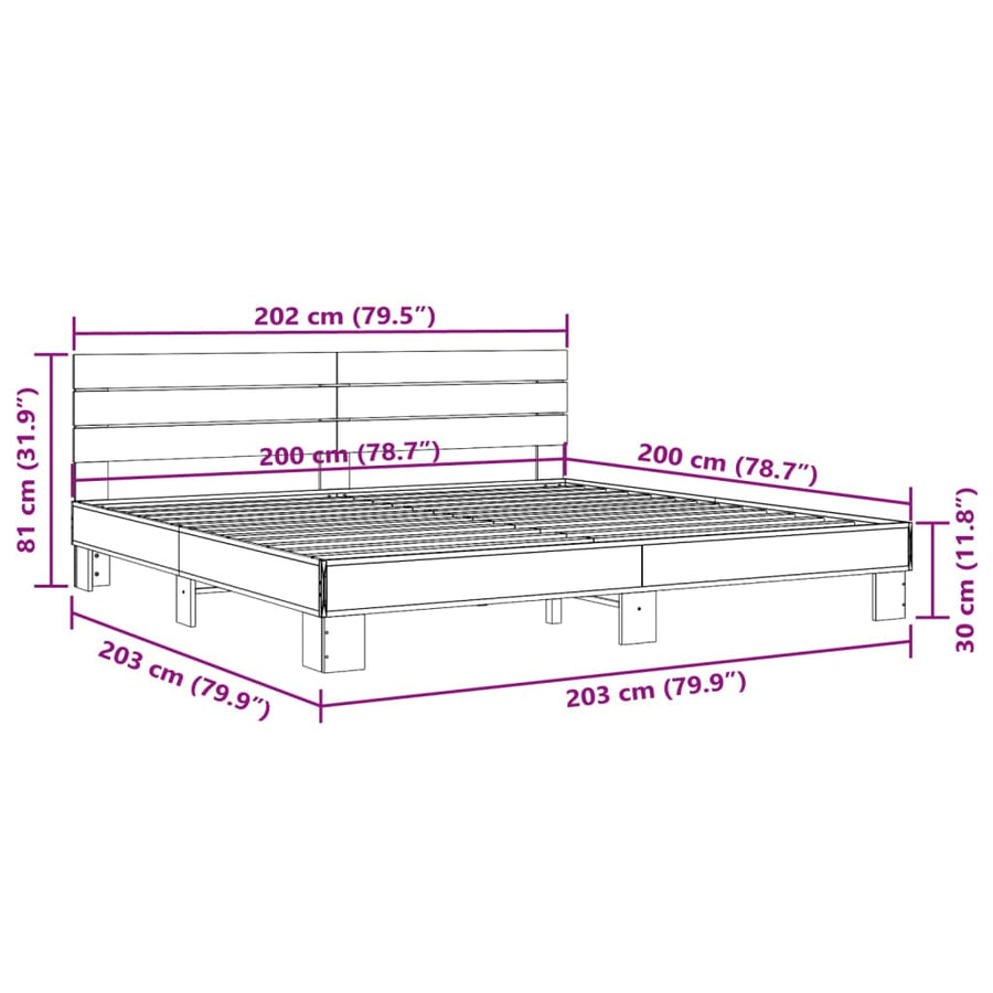 Bedframe bewerkt hout metaal zwart 200x200 cm
