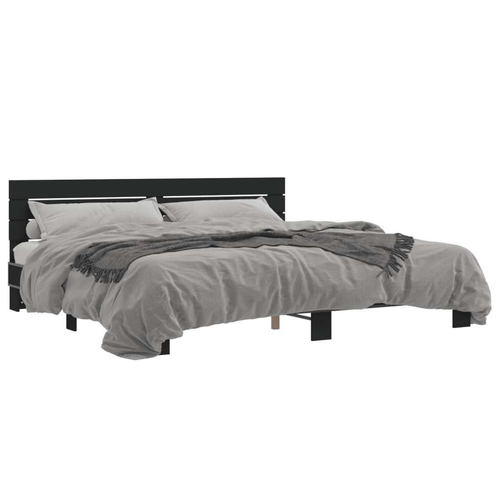 Bedframe bewerkt hout metaal zwart 200x200 cm