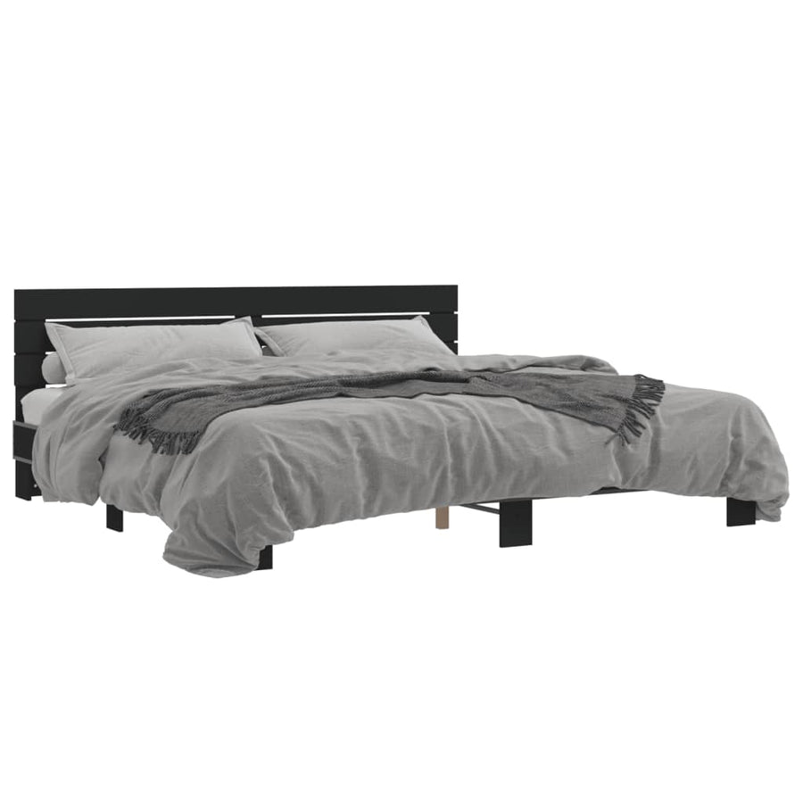 Bedframe bewerkt hout metaal zwart 200x200 cm