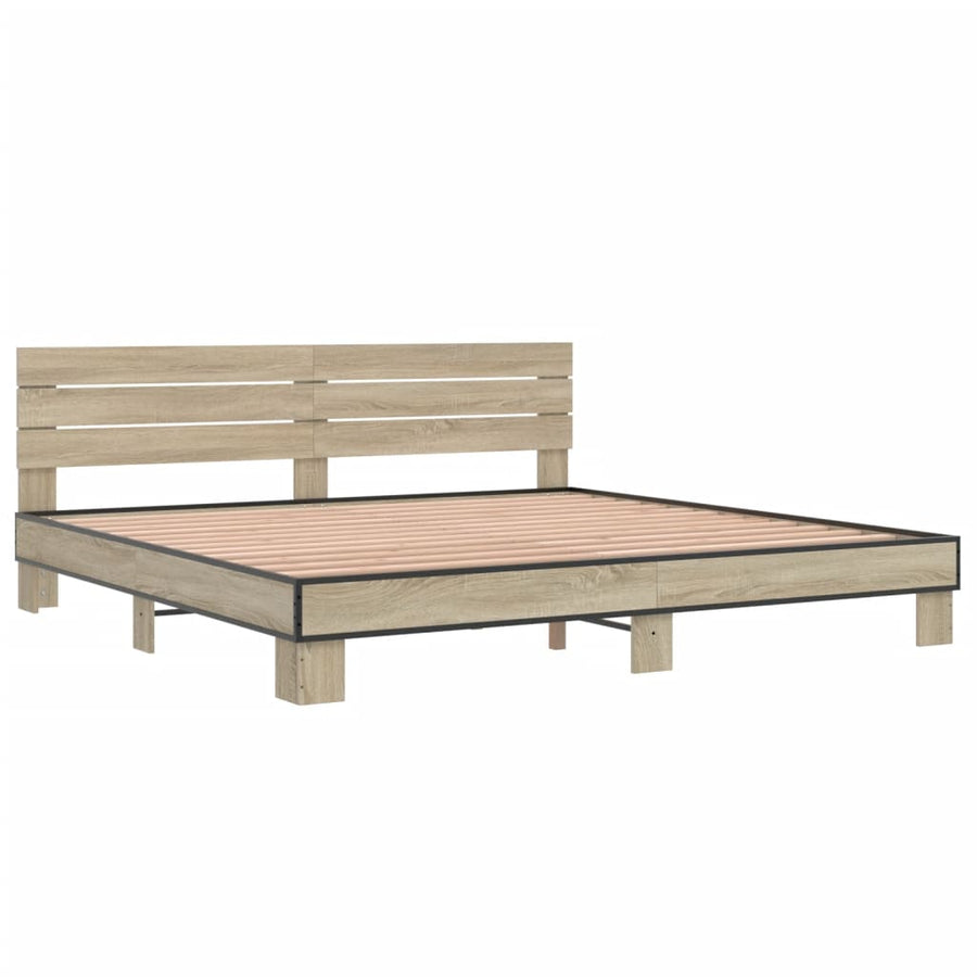 Bedframe bewerkt hout metaal sonoma eikenkleurig 200x200 cm