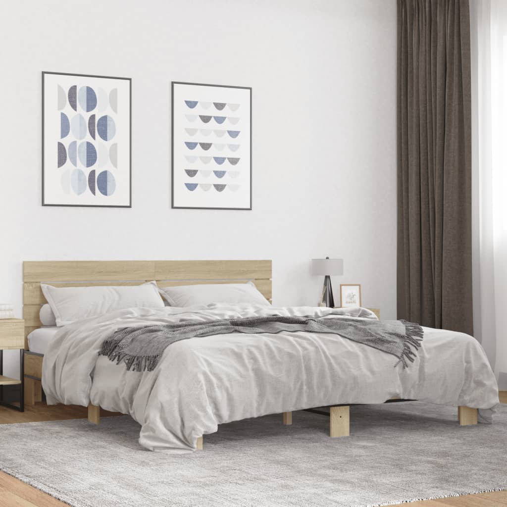 Bedframe bewerkt hout metaal sonoma eikenkleurig 200x200 cm