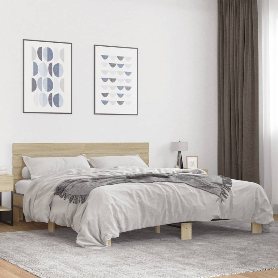 Bedframe bewerkt hout metaal sonoma eikenkleurig 200x200 cm