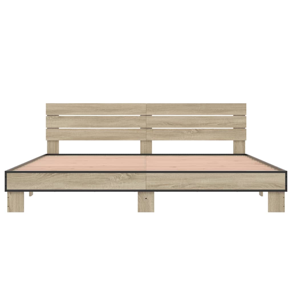 Bedframe bewerkt hout metaal sonoma eikenkleurig 200x200 cm