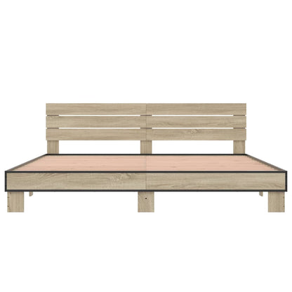 Bedframe bewerkt hout metaal sonoma eikenkleurig 200x200 cm