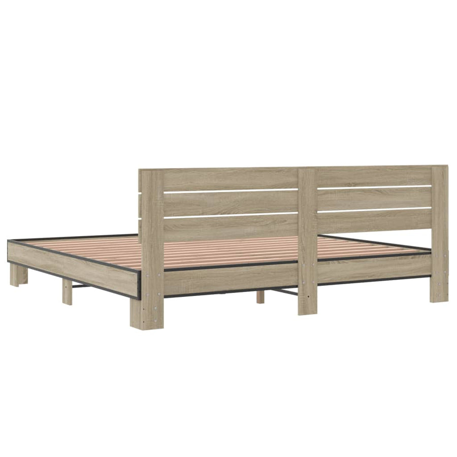Bedframe bewerkt hout metaal sonoma eikenkleurig 200x200 cm