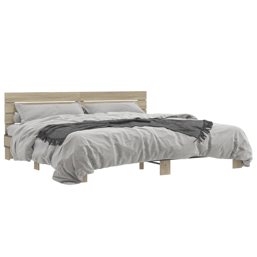Bedframe bewerkt hout metaal sonoma eikenkleurig 200x200 cm