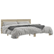 Bedframe 200x200 cm bewerkt hout metaal sonoma eiken