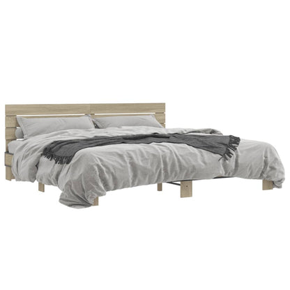 Bedframe bewerkt hout metaal sonoma eikenkleurig 200x200 cm