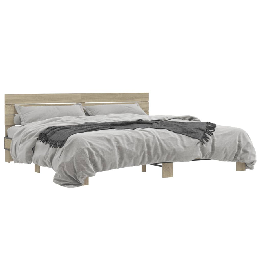 Bedframe bewerkt hout metaal sonoma eikenkleurig 200x200 cm