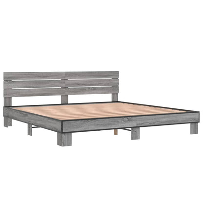 Bedframe bewerkt hout metaal grijs sonoma eiken 200x200 cm