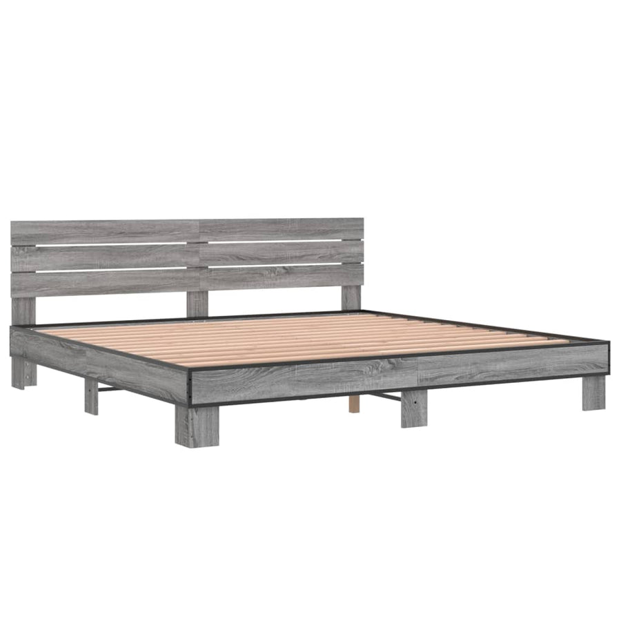 Bedframe bewerkt hout metaal grijs sonoma eiken 200x200 cm