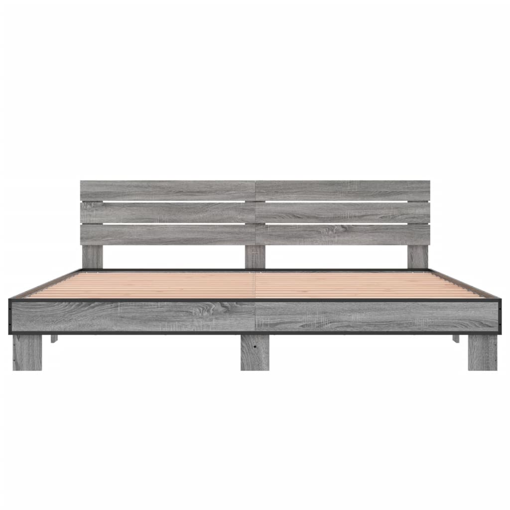Bedframe bewerkt hout metaal grijs sonoma eiken 200x200 cm