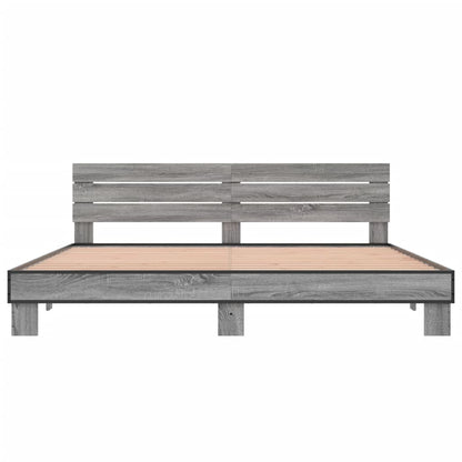 Bedframe bewerkt hout metaal grijs sonoma eiken 200x200 cm