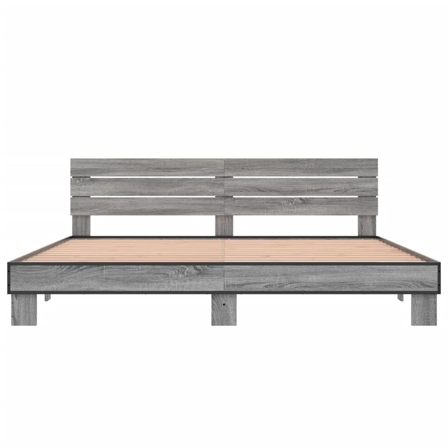 Bedframe bewerkt hout metaal grijs sonoma eiken 200x200 cm